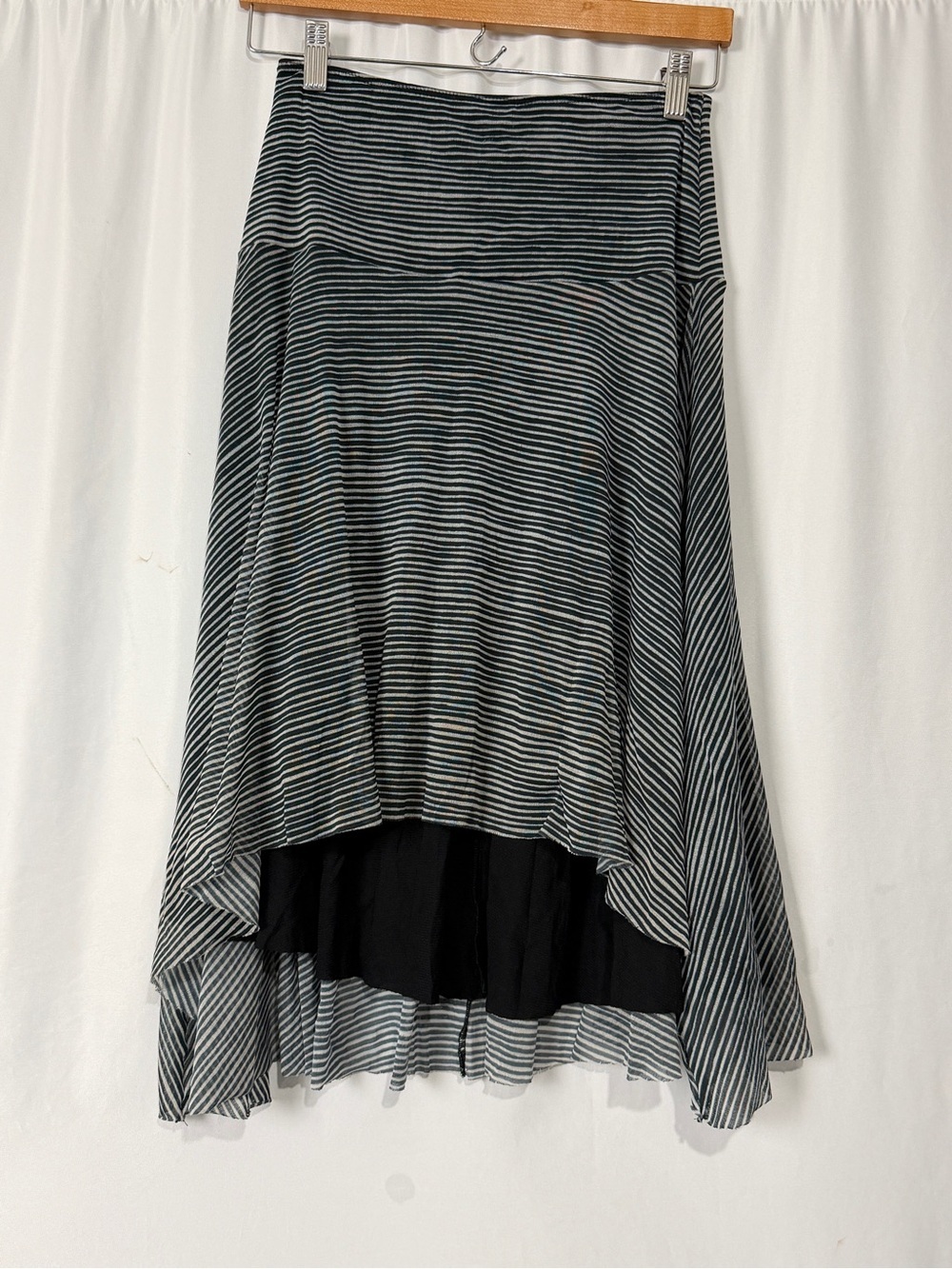 Anthropologie Weston Wear Striped Asymmetrical Handkerchief Skirt XS Black Gray